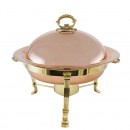 Rose Copper Finish Chafing Dish Round with Gold Finish Stand
