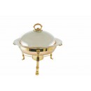 White Gold Finish Round Chafing Dish with Gold Finish Stand