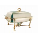 White Gold Finish Rectangular Chafing Dish with Gold Finish Stand