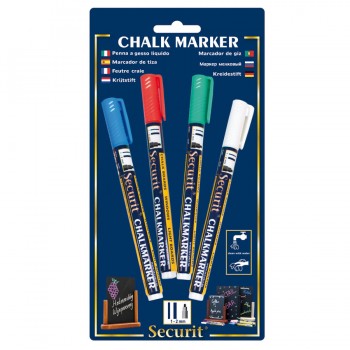 Chalk Marker - Coloured - Small - 1-2mm Nib - blue, red, green, white - Set of 4