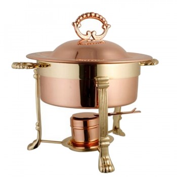 Rose Copper Finish Chafing Dish Round with Gold Finish Stand 