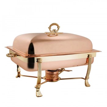 Rose Copper Finish Chafing Dish Rectangular with Gold Finish Stand 