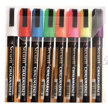 Chalk Marker - Coloured - Medium - 2-6mm Nib - white, red, blue, yellow, green, pink, orange, purple - Set of 8