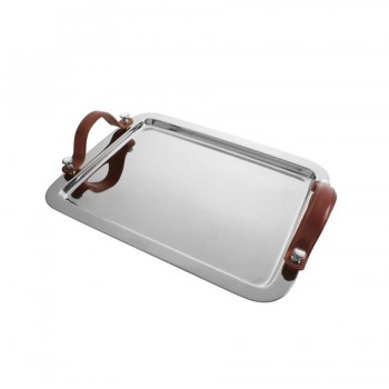 Club Mirror Stainless Steel with Leather Handle Rectangle Tray